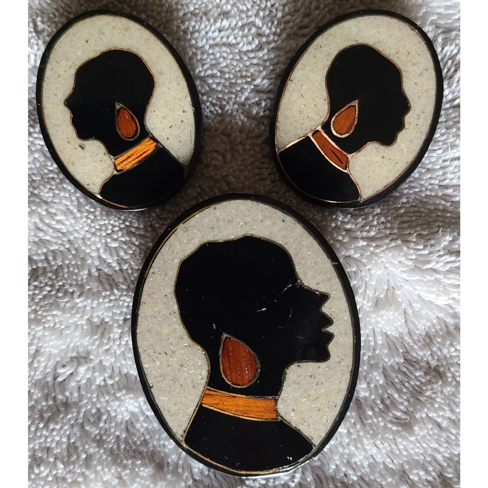 Vintage African Am. Head Profile Earring and Brooch set Beautiful Art Well Made